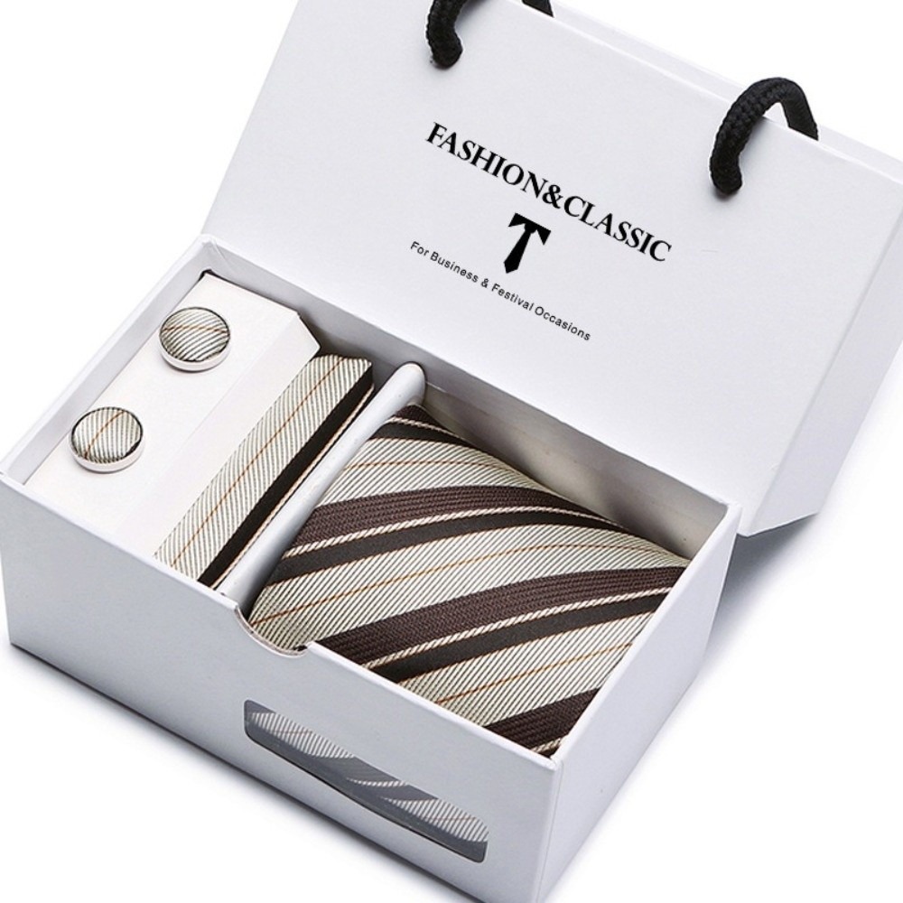 Neck Tie Set Box - Lüks Dokuma İpek Jakarlı Kravat, Klasik